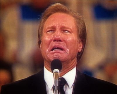 Television evangelist Jimmy Swaggart breaks down in tears on televised sermon as he confesses his relationship with a prostitute in a 1988 photo.  (Robin Rayne/ZUMA Wire/TNS)