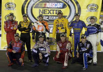 
The drivers who are in the top 10 in NASCAR Nextel Cup points: From left in back are Dale Earnhardt Jr., Matt Kenseth, Tony Stewart, Elliot Sadler, Kurt Busch and Mark Martin. At bottom are Jeff Gordon, the points leader, Jimmy Johnson, Jeremy Mayfield, and Ryan Newman. 
 (Associated Press / The Spokesman-Review)