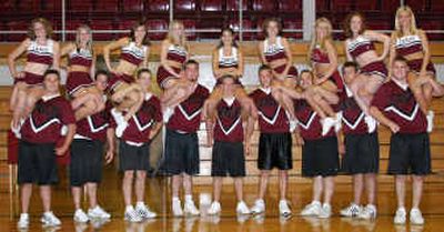 
North Idaho Colleges 2004-2005 cheerleading squad includes front row, from left: Tyler Rush, Ray Christie, Matt Davies, Andy Hodl, Cody Troseth, Brian Peterson, Gavin Krieg, Josiah Hubbard and Adam Durflinger. Top row, from left, Patty Enzler, Sammi Womak, Brianne Montee, Stacy Taylor, Laura Palmer, Nicki Stocking, Sonja Brekke, Jessica Poole and Kim Hutton.North Idaho Colleges 2004-2005 cheerleading squad includes front row, from left: Tyler Rush, Ray Christie, Matt Davies, Andy Hodl, Cody Troseth, Brian Peterson, Gavin Krieg, Josiah Hubbard and Adam Durflinger. Top row, from left, Patty Enzler, Sammi Womak, Brianne Montee, Stacy Taylor, Laura Palmer, Nicki Stocking, Sonja Brekke, Jessica Poole and Kim Hutton.
 (Courtesy of North Idaho CollegeCourtesy of North Idaho College / The Spokesman-Review)