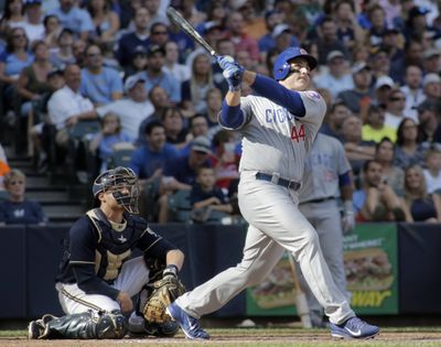 Chicago Cubs first baseman Anthony Rizzo hit two home runs in the Cubs’ 8-0 win over the Brewers in Milwaukee. (Associated Press)