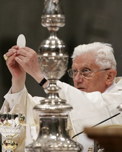 Pope Benedict XVI celebrates a mass for Latin America, in St. Peter's Basilica at the Vatican, Monday, Dec. 12, 2011. Pope Benedict XVI says he hopes to travel to Cuba and Mexico sometime before Easter and wants to strengthen the faith and encourage Catholics there to seek love, justice and hope. During the Mass honoring Mexico's patron saint, the Virgin of Guadalupe, in his homily, the 84-year-old pope said he hoped his trip would help build a society