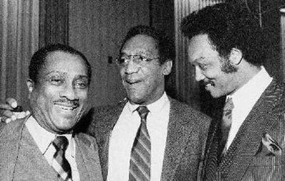 
Publisher John H. Johnson, left, with actor Bill Cosby, center, and the Rev. Jesse Jackson in 1982.
 (Associated Press / The Spokesman-Review)