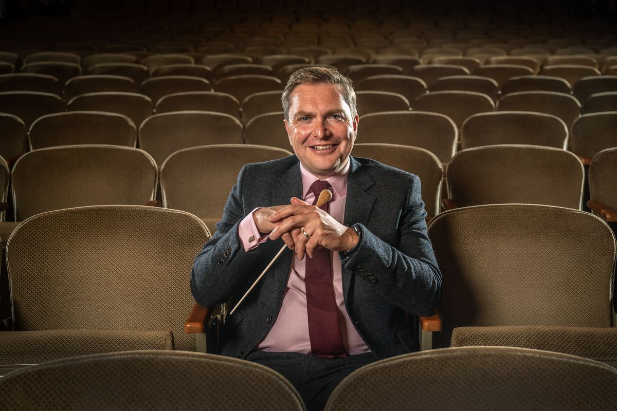 Spokane Symphony music director James Lowe sits for a portrait at Martin Woldson Theater at the Fox on Thursday, Sept. 2, 2021.  (Colin Mulvany/The Spokesman-Review)