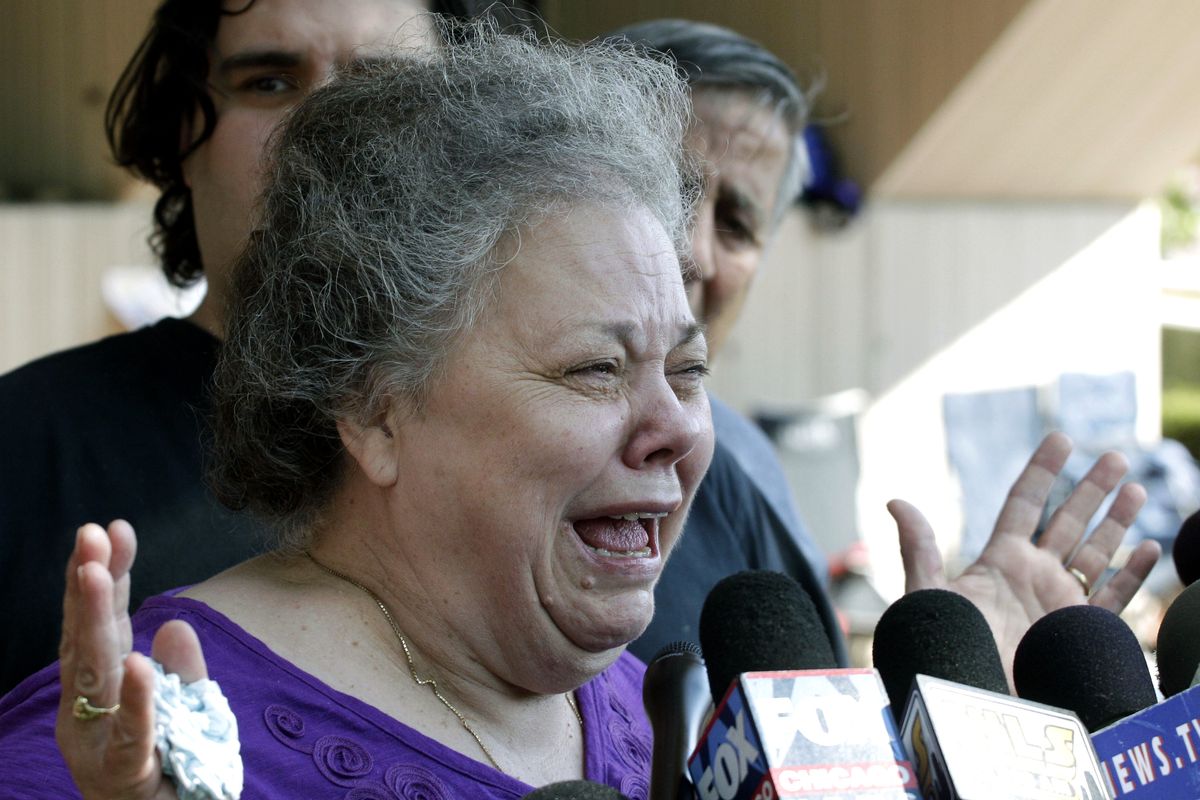 Marcia Savio, stepmother of Kathleen Savio speaks outside the Will County Courthouse in Joliet, Ill., Thursday, Sept. 6, 2012, after a jury convicted former Bolingbrook, Ill., police officer Drew Peterson of murdering his wife, Kathleen, in 2004. He faces a maximum 60-year prison term when sentenced on Nov. 26. Illinois has no death penalty. (M. Green / Associated Press)