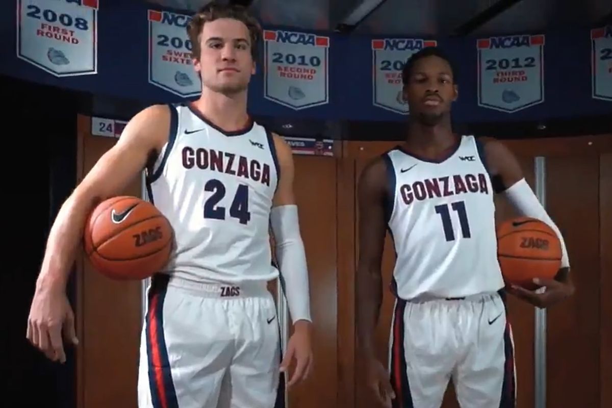 Corey Kispert and Joel Ayayi show off the latest Gonzaga men
