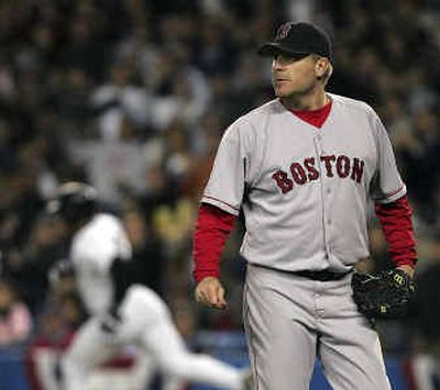 
Red Sox pitcher Curt Schilling might have thrown his last pitch of the postseason.
 (Associated Press / The Spokesman-Review)