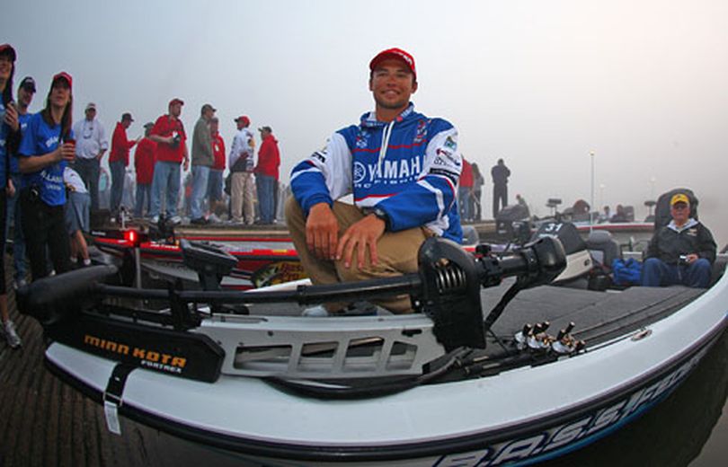 Brandon Palaniuk of Rathdrum, Idaho, poses before launching his boat on the second day of fishing Feb. 19, 2011, at the three-day Bassmaster Classic in New Orleans.  (James Overstreet / Bassmaster Classic)