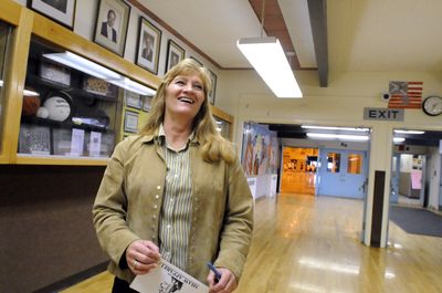 Christine Lynch, principal at Shaw Middle School stands in the hallway on Friday.  Lynch was named Washington’s Middle Level Principal of the Year.  (Jesse Tinsley / The Spokesman-Review)