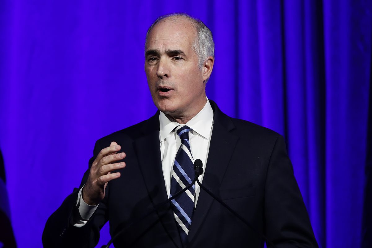 FILE - In this Nov. 1, 2019, file photo Sen. Bob Casey, D-Pa., speaks during a Pennsylvania Democratic Party fundraiser in Philadelphia. The Trump administration was slow to comprehend the scale of COVID-19