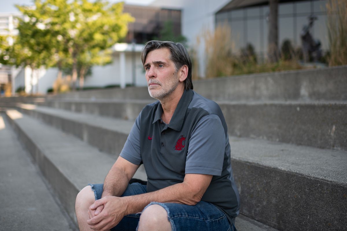 Deryk Terril poses for a photograph in downtown Spokane on Sept. 10. Terril’s lawsuit against the Jehovah’s Witnesses joins a growing mountain of cases alleging the church conceals sexual abuse. “Hopefully, this will bring other people forward, and they can find healing in this,” said Terril, 57.  (Erick Doxey)