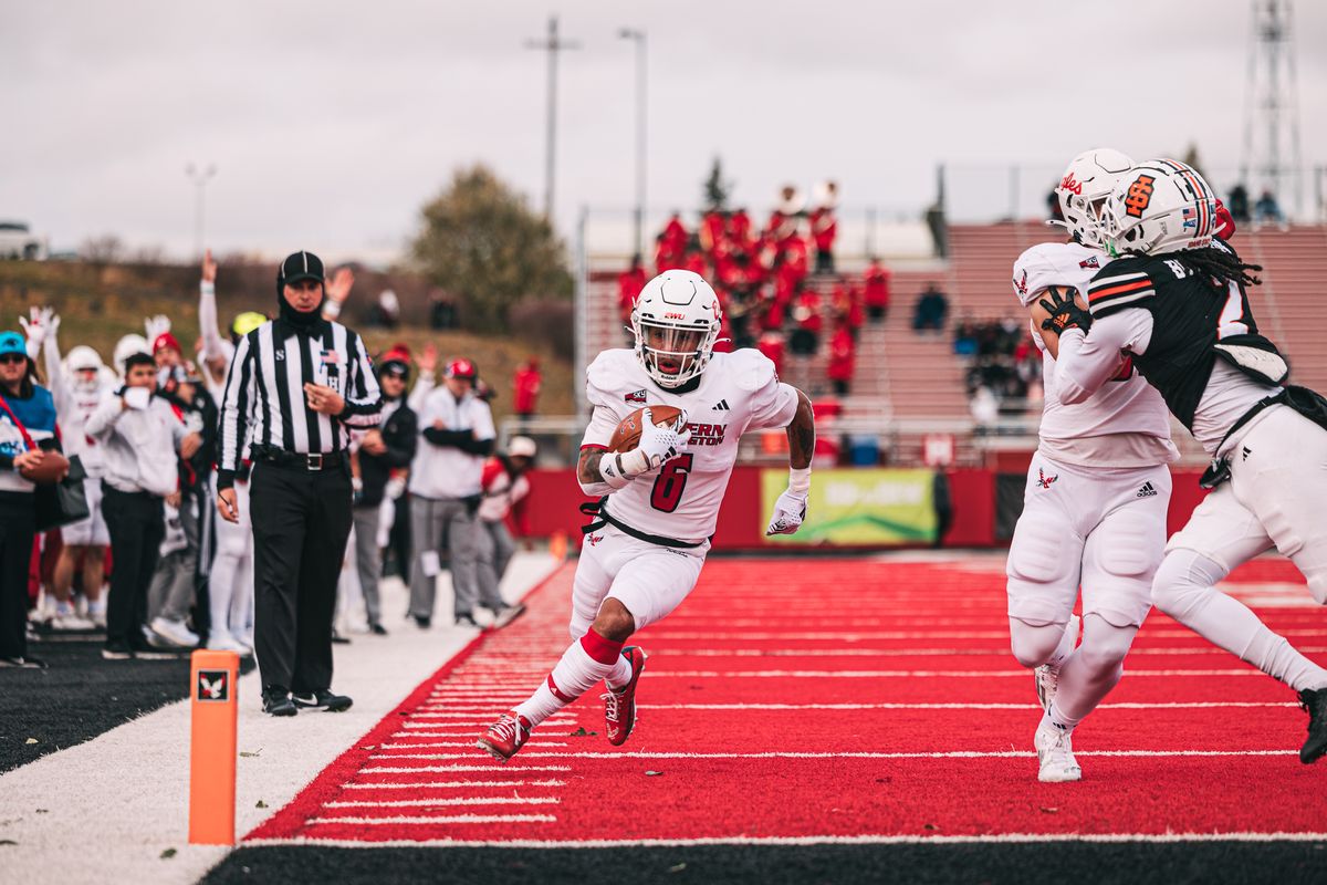 Eastern Washington quarterback Michael Wortham runs for a touchdown Saturday against Idaho State Roos Field in Cheney. EWU’s three quarterbacks combined for 317 rushing yards and eight touchdowns.  (Courtesy of EWU Athletics)