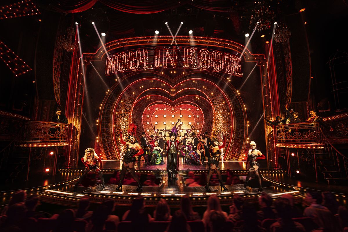 This image released by Boneau/Bryan-Brown shows the cast in “Moulin Rouge! The Musical.”  (Matthew Murphy)