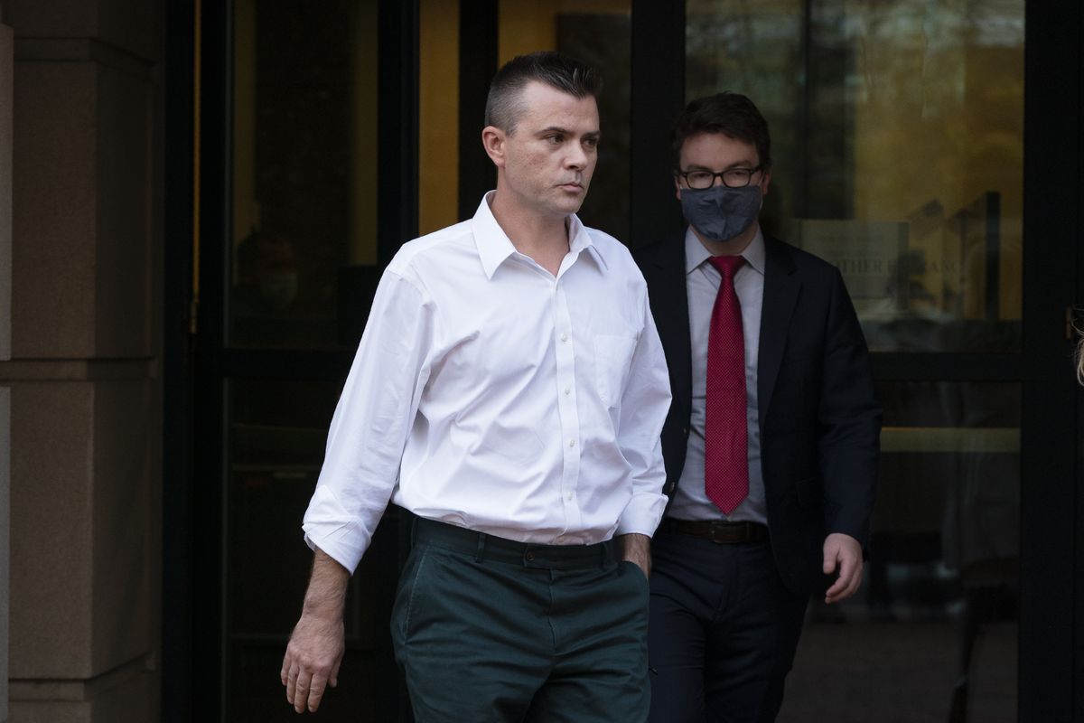 Igor Danchenko leaves Albert V. Bryan United States Courthouse in Alexandria, Va., Thursday, Nov. 4, 2021. Danchenko, a Russian analyst who contributed to a dossier of Democratic-funded research into ties between Russia and Donald Trump, was arrested Thursday on charges of lying to the FBI about his sources of information, among them an associate of Hillary Clinton.  (Manuel Balce Ceneta)