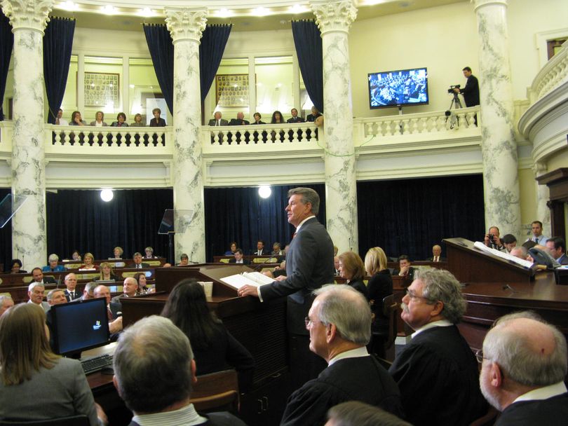 Gov. Butch Otter addresses a joint session of the Idaho Legislature on Monday (Betsy Russell)