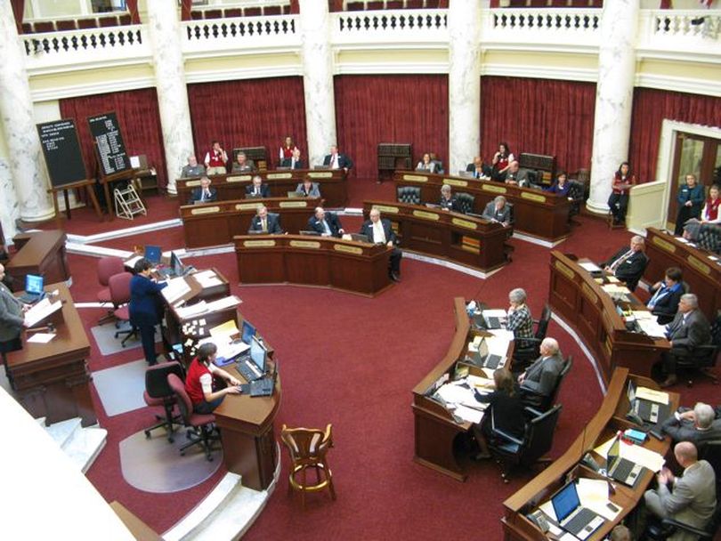The Idaho Senate on Monday deliberates during its morning session; the Senate came to the public school budget on its calendar, but took a break for Democrats to caucus, and then scheduled the vote on the bill - likely the biggest decision of the year, with historic cuts to schools - for Monday afternoon. (Betsy Russell)