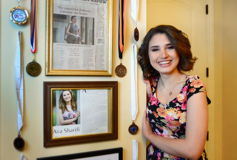 Ava Sharifi has had a big year: a school speech she gave at Lewis and Clark High School went viral on social media, she was a delegate to the Democratic National Convention, and other events followed. She is photographed here at her home, Tuesday, Dec. 20, 2016. (Jesse Tinsley / The Spokesman-Review)
