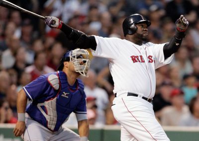 Gerald Laird watches David Ortiz hit his second 3-run homer in the first inning.  (Associated Press / The Spokesman-Review)