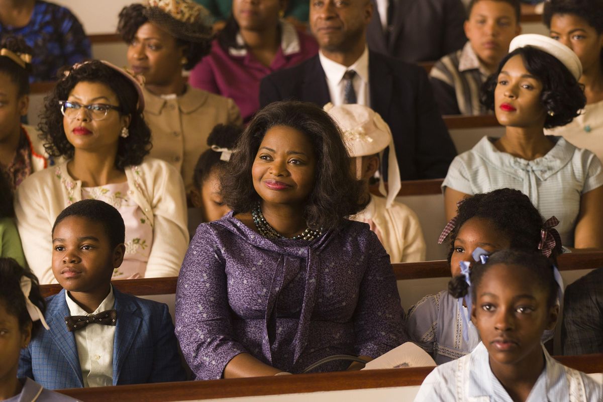 This image released by Twentieth Century Fox shows Taraji P. Henson, background left, Octavia Spencer, center, and Janelle Monae, background right, in a scene from "Hidden Figures." Spencer was nominated for an Oscar for best  supporting actress on Tuesday, Jan. 24, 2017,  for her work in the film. The 89th Academy Awards will take place on Feb. 26.  (Hopper Stone/Twentieth Century Fox via AP) ORG XMIT: NYET232 (Hopper Stone / Hopper Stone, SMPSP)