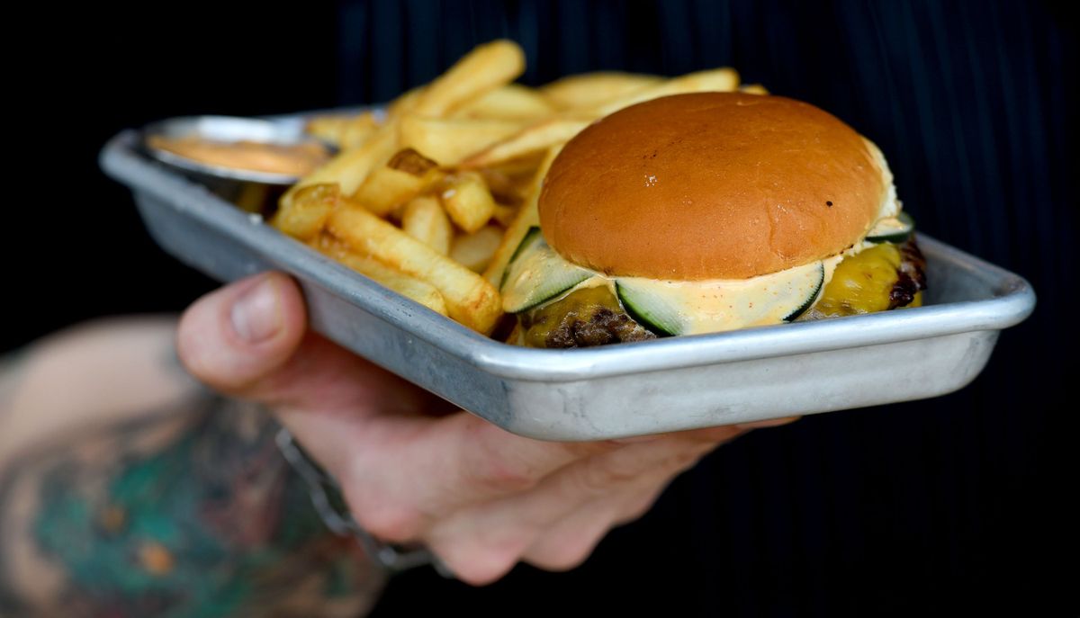 The Smash Burger is served at Uprise Brewery on April 11.  (KATHY PLONKA/THE SPOKESMAN-REVIEW)