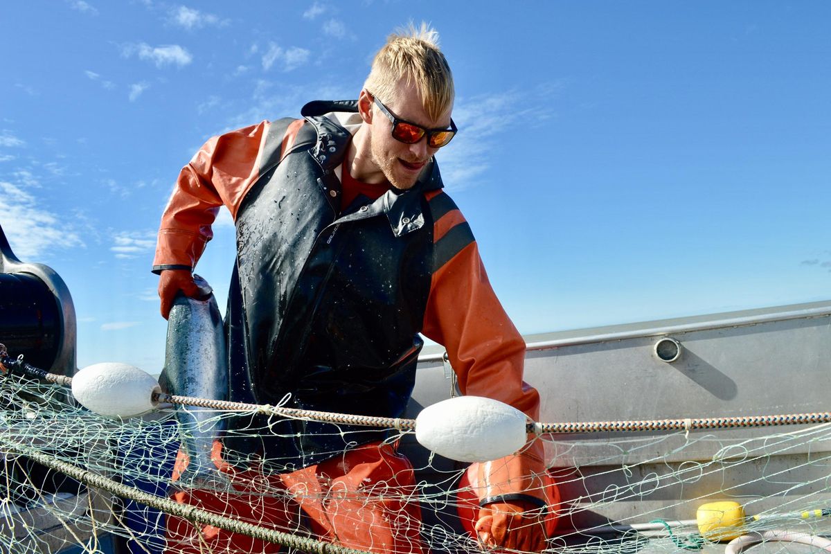 Taran White prepares the nets before lowering them into the water. (Courtesy)