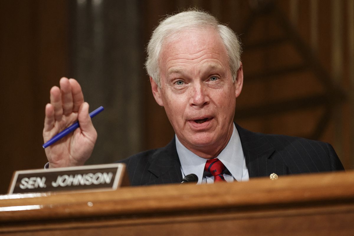 Senator Ron Johnson, a Republican from Wisconsin, questions Neera Tanden, director of the Office and Management and Budget (OMB) nominee, before the Senate Homeland Security and Government Affairs committee on her nomination to become the director of the OMB, during a hearing at the U.S. Capitol in Washington, D.C., on Feb. 9, 2021.   (Tribune News Service )