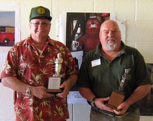 Ray Kresek, fire lookout author and curator, left, and John Foster, DNR fire control forester, were awarded national Smokey Bear awards in May 2011 for their career efforts to promote forest fire awareness. (Courtesy photo)