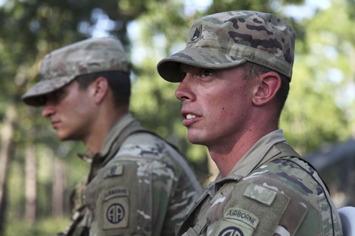 Staff Sergeant Ryan Graves talks about the death of his fellow solider, Staff Sergeant Jason Lowe, during an interview on Wednesday, Aug. 26, 2020, on Fort Bragg, N.C. Days before taking his own life, Lowe graduated second in his class in the Army