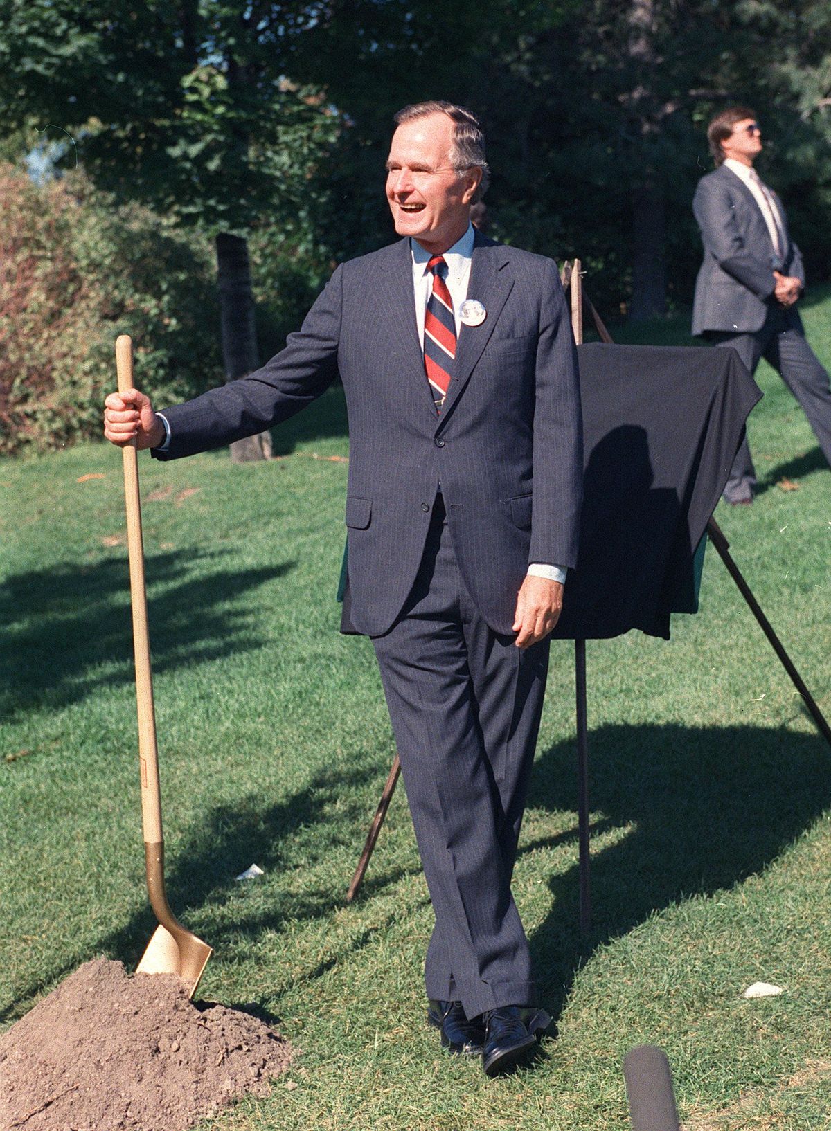 President George H. W. Bush visited Spokane on Sept. 18 and 19, 1989, to celebrate Washington state’s centennial and helped plant a tree in Riverfront Park. (Spokesman-Review photo archives)