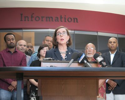 In this May 27, 2017, photo, Oregon Gov. Kate Brown speaks at a news conference in Portland, Ore. (Gillian Flaccus / Associated Press)