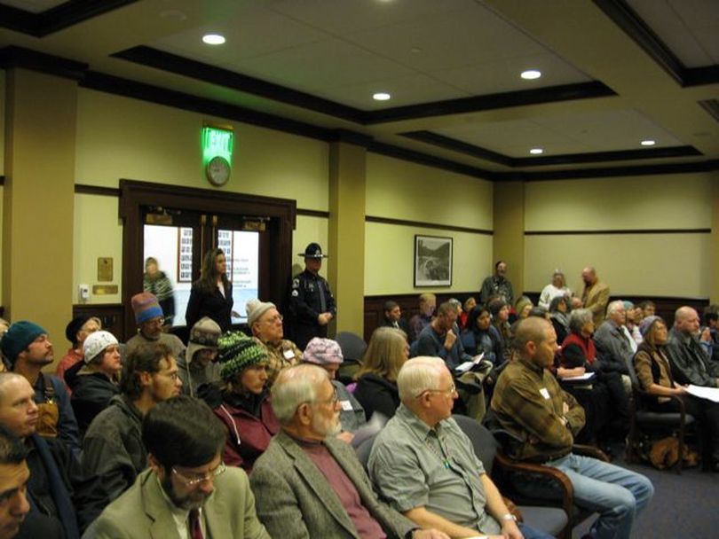 Crowd at Monday morning's hearing on anti-Occupy bill (Betsy Russell)