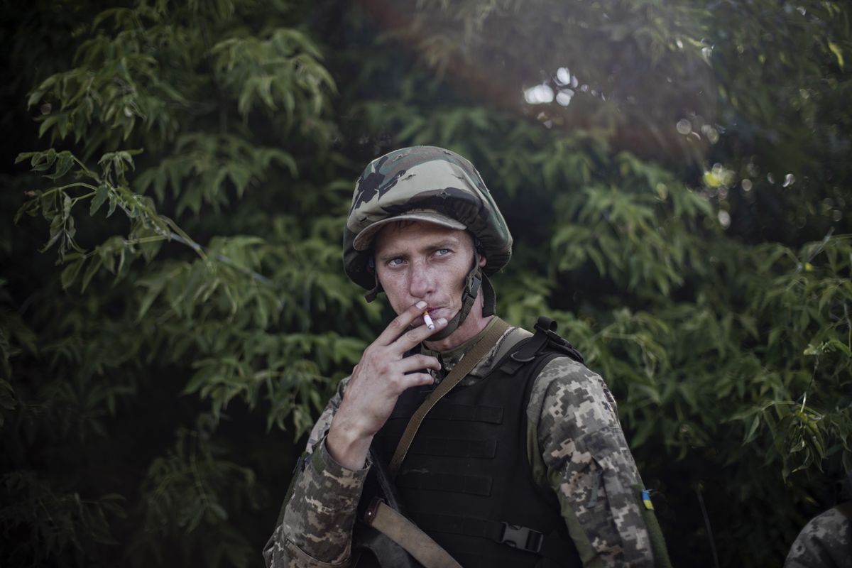 A member of the Ukrainian 35th Marine Brigade after a military drill near the southern front line in Ukraine, on July 31, 2023. Journalists from The Times spent two weeks with troops from brigades trained and supplied by NATO to get their take on how, and where, the counteroffensive is going.    (Diego Ibarra Sánchez/The New York Times)