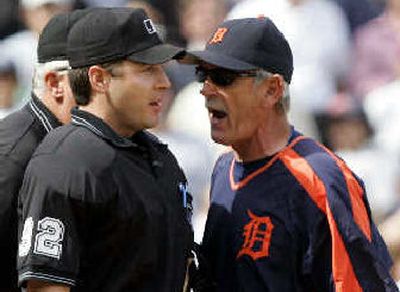 
Jim Leyland, right, barks at James Hoye. 
 (Associated Press / The Spokesman-Review)