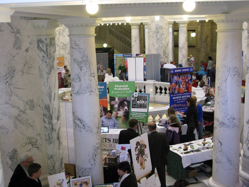Buy Idaho show fills Idaho state capitol rotunda with Idaho products and services on Wednesday, on three floors of the Statehouse (Betsy Russell)