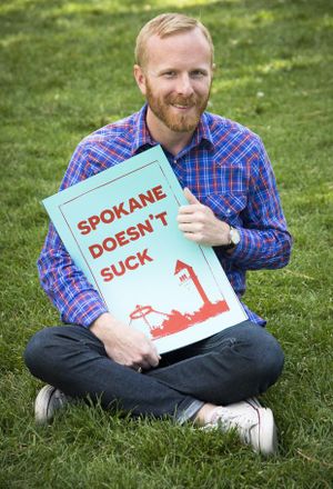 Derrick Oliver is running a Kickstarter campaign to make merchandise saying “Spokane Doesn’t Suck.” (Colin Mulvany / Spokesman-Review)