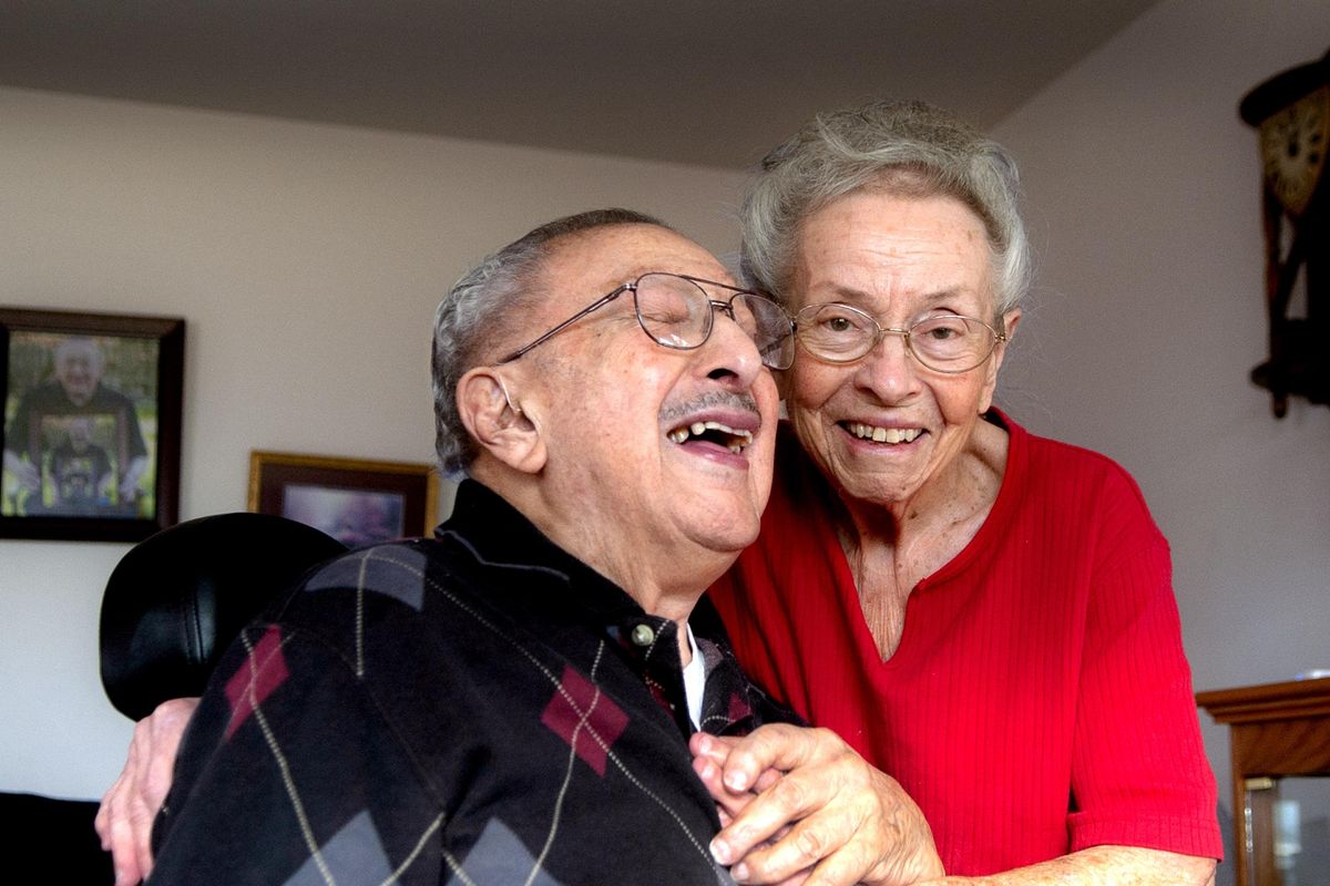 Spokane Valley couple Ed and Virginia Moses, shown Thursday at their Spokane Valley home, celebrated their 70th wedding anniversary Oct. 15. Ed Moses, who is 100 years old, is a veteran of three wars. (Kathy Plonka / The Spokesman-Review)