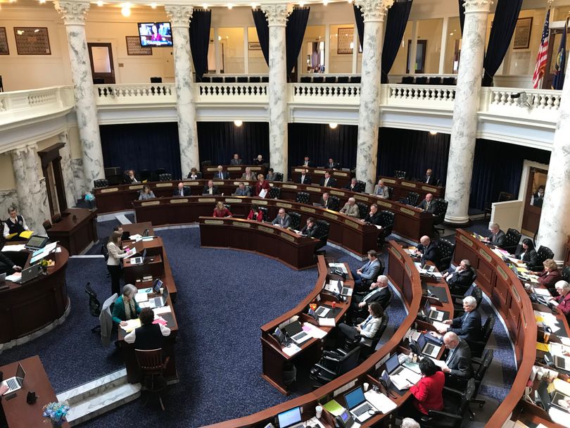 The Idaho House debates legislation regarding letting judges ease some mandatory minimum drug sentences on Monday, March 12, 2018; the bill passed. (The Spokesman-Review / Betsy Z. Russell)