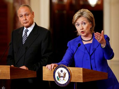 Secretary of State Hillary Rodham Clinton, accompanied by Egyptian Foreign Minister Ahmed Aboul Gheit, speaks to reporters  at the State Department  on Wednesday.  (Associated Press / The Spokesman-Review)