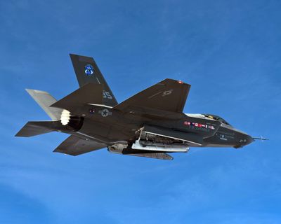 A photo provided by Lockeed Martin shows an F-35 Lighting II fighter jet in flight. A Marine Corps pilot safely ejected from an F-35 Lightning II over North Charleston, S.C. on Sunday, Sept. 17, 2023, prompting a search for the missing aircraft.    (LOCKHEED MARTIN)