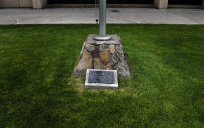 
A flagpole on the east side of the Public Safety Building is dedicated to World War II veteran John David Phillips and is dated Dec. 7, 1973. 
 (Jed Conklin / The Spokesman-Review)