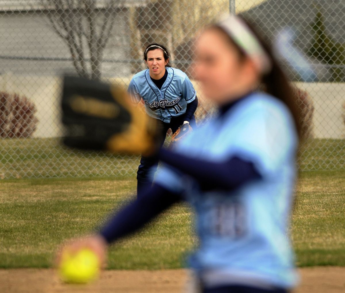When she’s not pitching, Central Valley senior captain Lindsay Gibson plays left field for the Bears. (PHOTOS BY J. BART RAYNIAK)