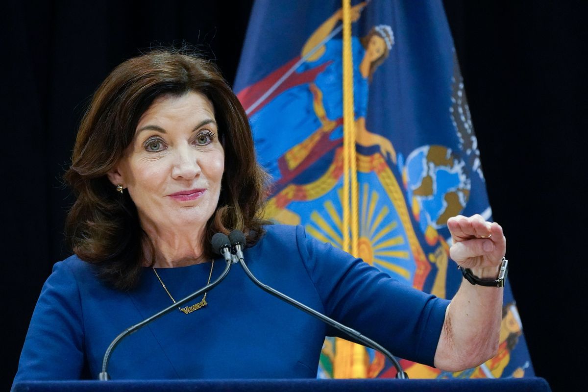 New York Gov. Kathy Hochul speaks at an event Friday in New York.  (Mary Altaffer)