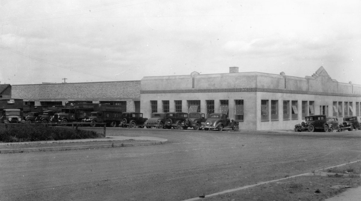 1935 - The new Consolidated Freight Lines warehouse and office is completed at 126 South Sheridan Street. Spokane was a key stop for the Portland-based Consolidated, sending hundreds of trucks a week on to Montana and the Dakotas. (Photo courtesy of Dan Murphy / SR)