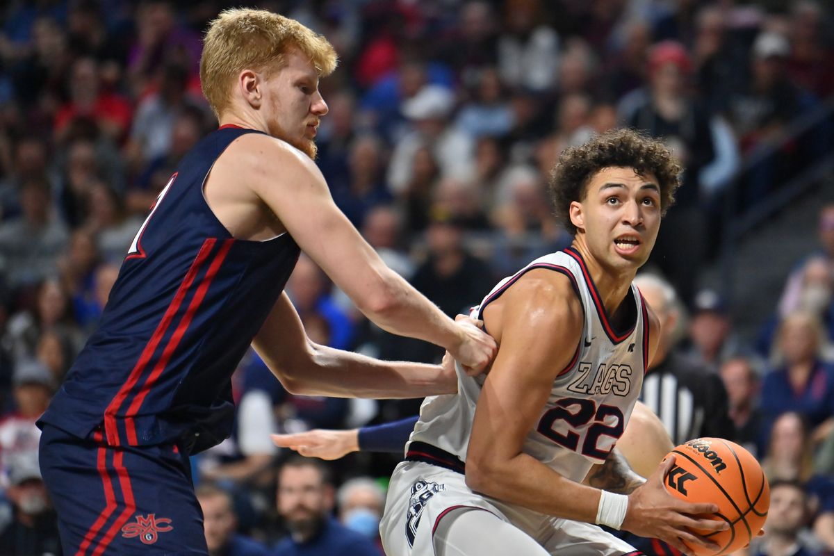 Gonzaga forward Anton Watson had a big game Tuesday, totaling 10 points and five rebounds during the Bulldogs’ win over Saint Mary’s.  (Tyler Tjomsland/The Spokesman-Review)