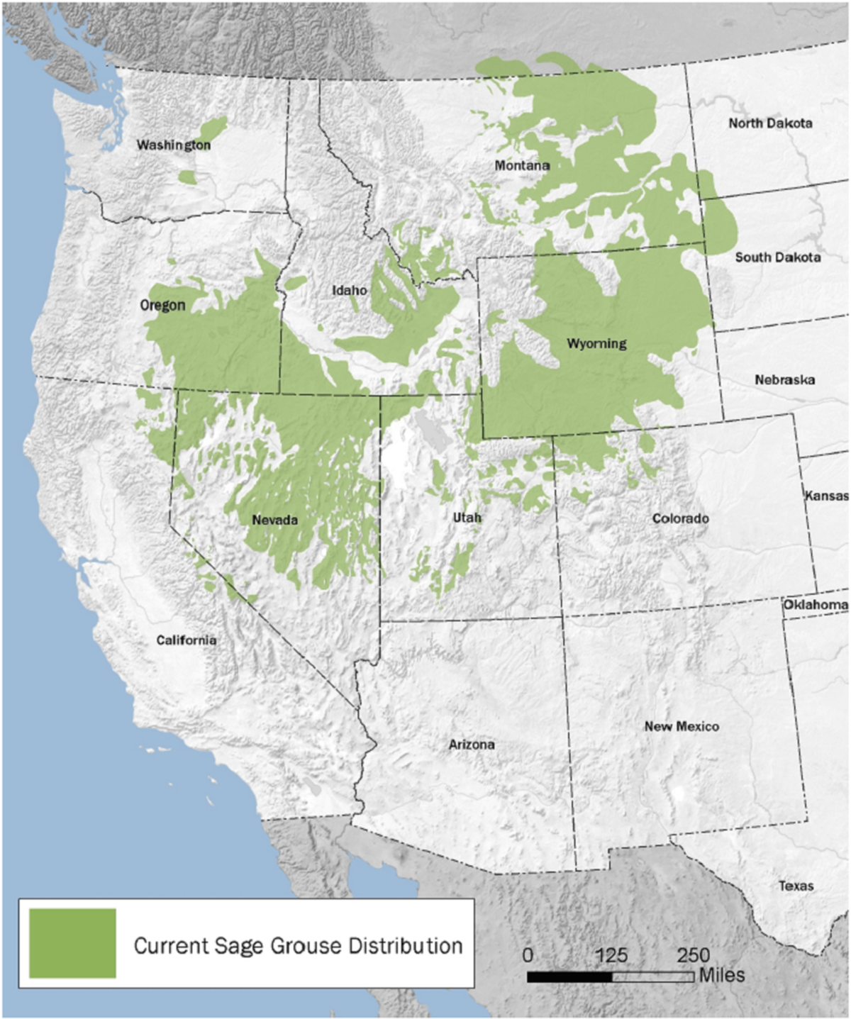 Greater sage grouse distribution in 2014. (Western Values Project)