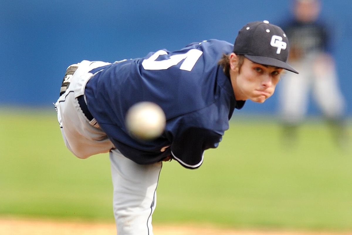 Mariners prospect Wyatt Mills fires for Gonzaga Prep during a district playoff game against Mead in 2012 at Avista Stadium. (Tyler Tjomsland / The Spokesman-Review)