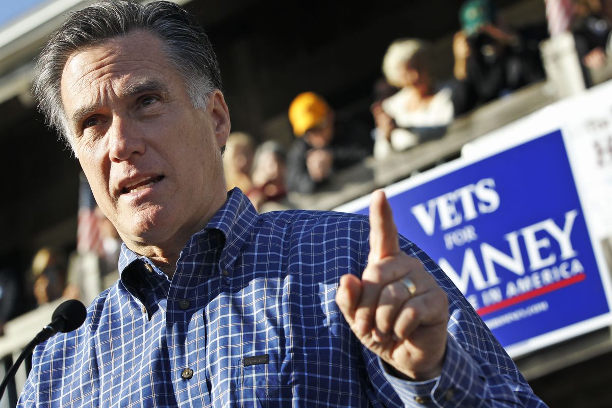 Former Massachusetts Gov. Mitt Romney campaigns at the Fish House on Saturday in Pensacola, Fla. (Associated Press)