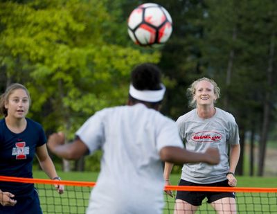 Megan Lindsay, right, of the Spokane Shadow, leads the Northwest Premier League with 16 goals. (Tyler Tjomsland / The Spokesman-Review)