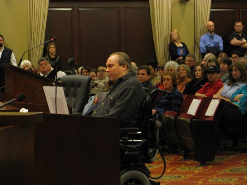 Greg Renshaw, a quadraplegic for 20 years due to an auto accident, pleads with lawmakers not to cut home-care services and force him into a nursing home. 