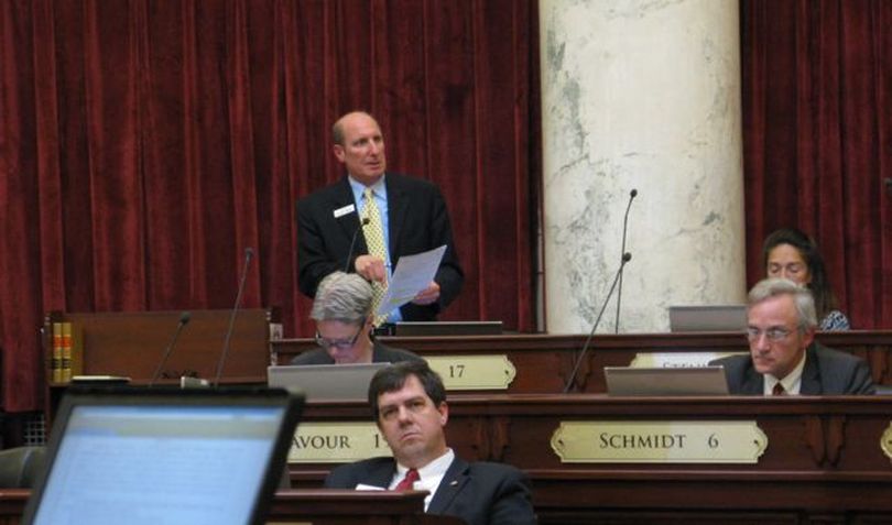 Sen. Elliot Werk, D-Boise, tells the Senate on Thursday that proposed new ethics rules in essence are 