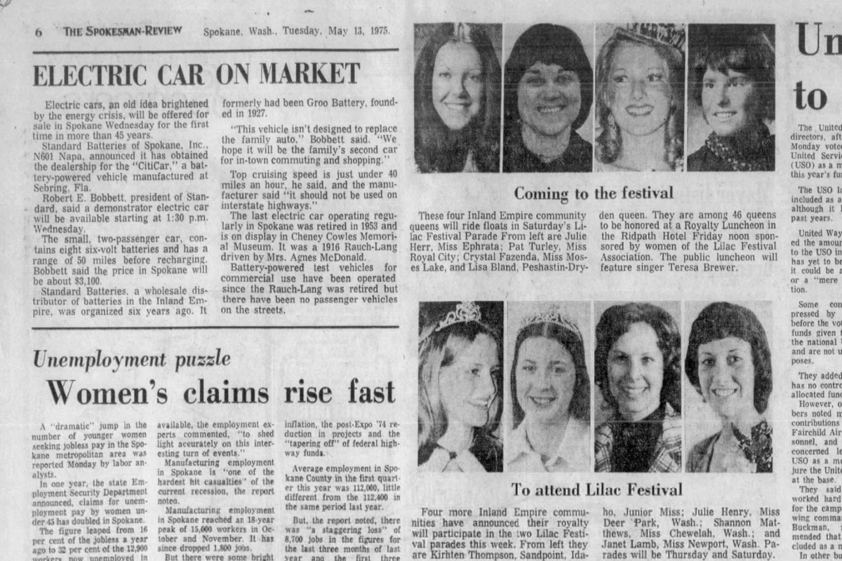 For the first time in 45 years, an electric car was offered on sale in Spokane, The Spokesman-Review reported on May 13, 1975. CitiCar, an electric vehicle manufactured in Florida, was now being offered by the Standard Batteries of Spokane dealership. (Spokesman-Review archives)
